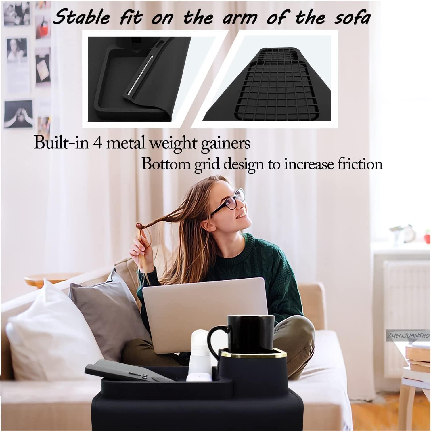AMPLIN Morden Sofa Table, Armchair Organiser, Sofa Table Tray, Arm Chair Table Tray, Couch Table, Sofa Tray Table, Sofa Shelf, Remote Control Holder for Sofa || Pack of 1 4
