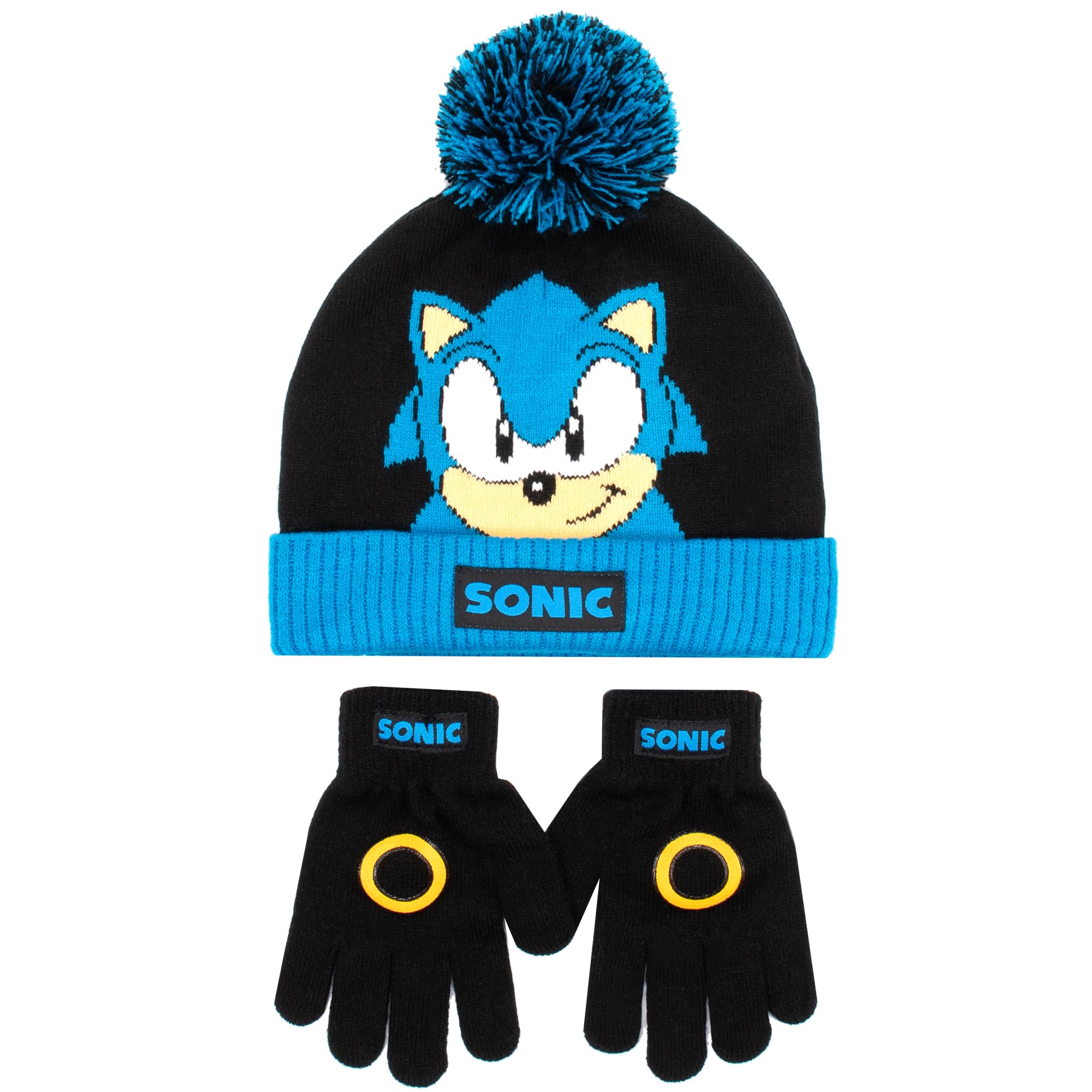 Sonic The Hedgehog Winter Hat & Gloves Set for Boys – Warm & Comfy Beanie Hat & Gloves – Perfect for Kids Ages 6-12 - Black