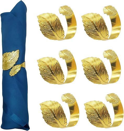 SEEBRIDER Servilleteros plateados, 6 servilleteros de hoja de metal para ajuste de mesa, boda, cumpleaños, aniversario, Pascua, Navidad, Halloween,