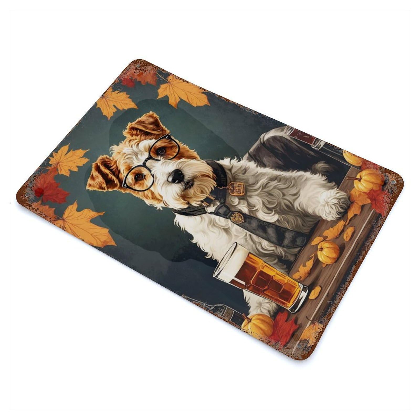 Rust Effect Wire Fox Terrier Puppies Rusty Metal Tin Sign 11.8"x7.9", Old School Wall Decor for Pub, Kitchen And Man Cave Decor