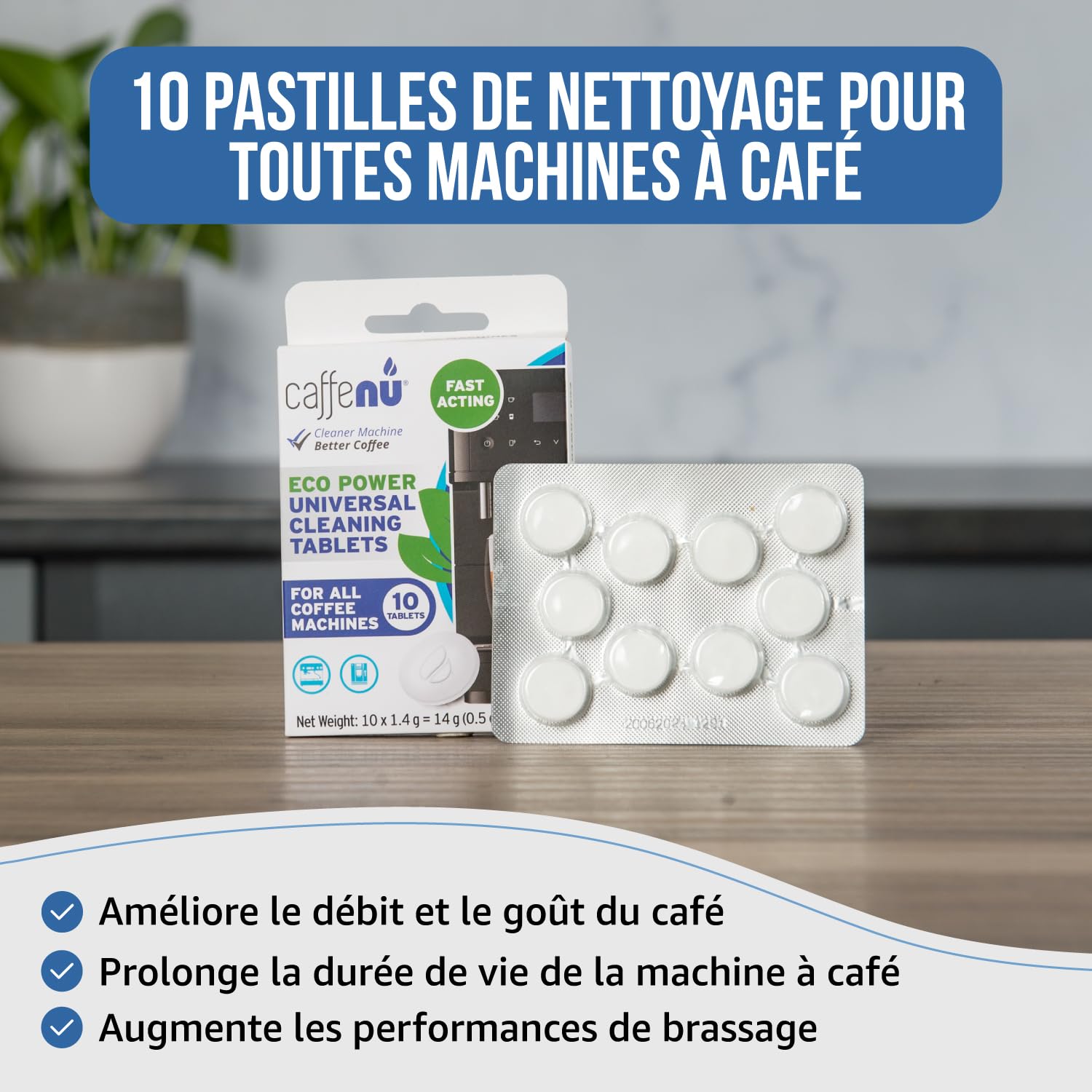 Caffenu Tablettes de nettoyage pour machine à café | 10 tablettes de 1,4 g | utilisées toutes les 100 tasses | pour voiture