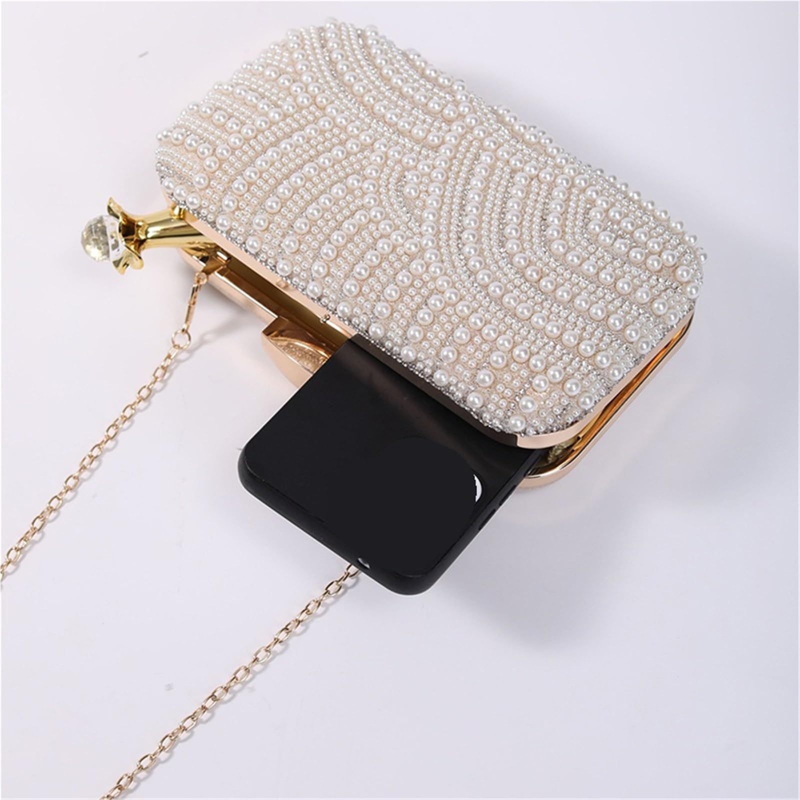 Ladies Pearl Elegant Evening Bag Fashionable Stylish Beading Wedding Dinner Party Banquet Dress Clutch With Long Chain Purse