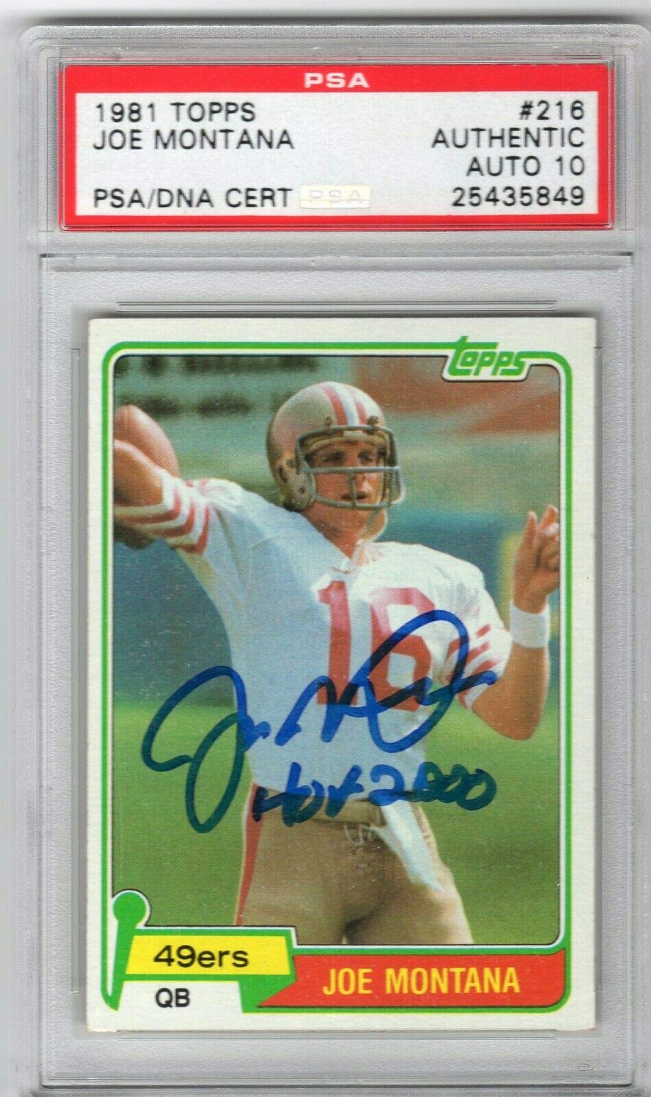 Amazon.com: Joe Montana Signed HOF 2000 Topps 1981 ROOKIE Card 216  Autograph PSA/DNA Auto Graded Perfect 10 San Francisco 49ers : Sports &  Outdoors