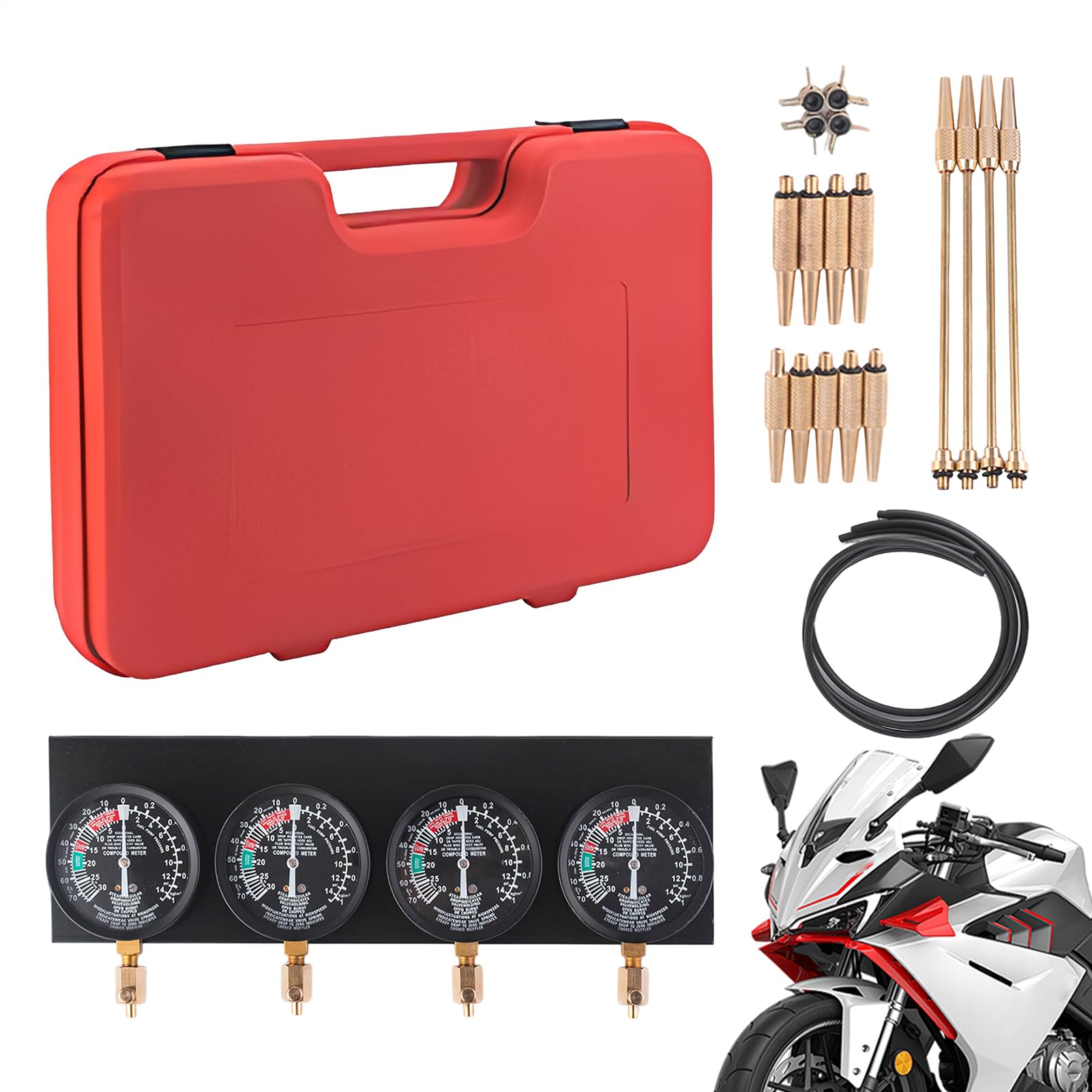 Sincronizador de Carburador - Kit De Ajuste Para Carburadores De Moto,Juego De Sincronizador Con Manómetro Incluido | Para Viajes En Carretera Taller Y Uso Diario