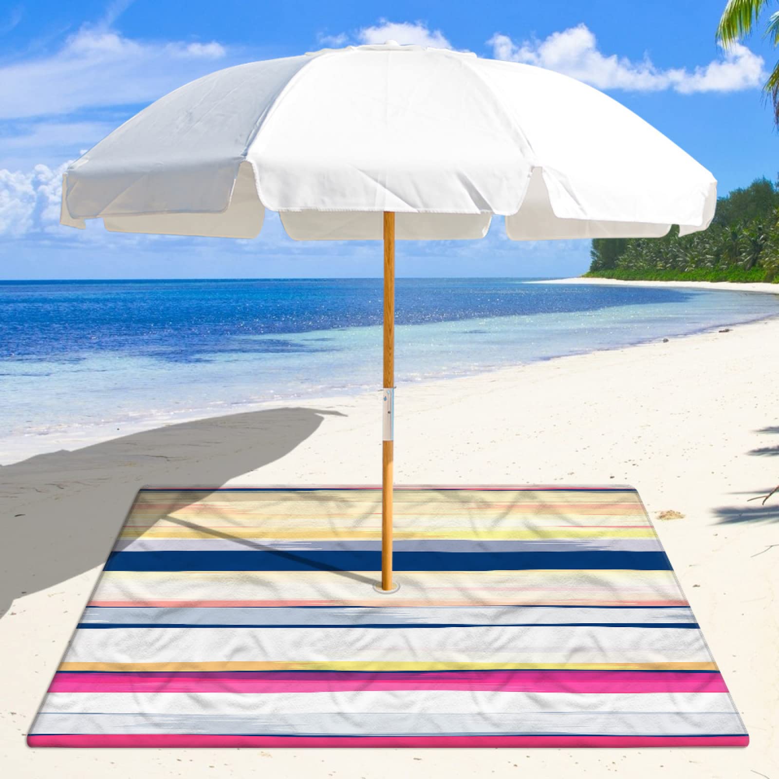 Estera De Pícnic Alfombra De Playa Manta Playa Estera De Playa Color Line Clause Almohadilla Para Sombrilla De Playa Agujero De 8 Cm Más Botón A Presión Almohadilla De Playa De Terciopelo De Doble Car