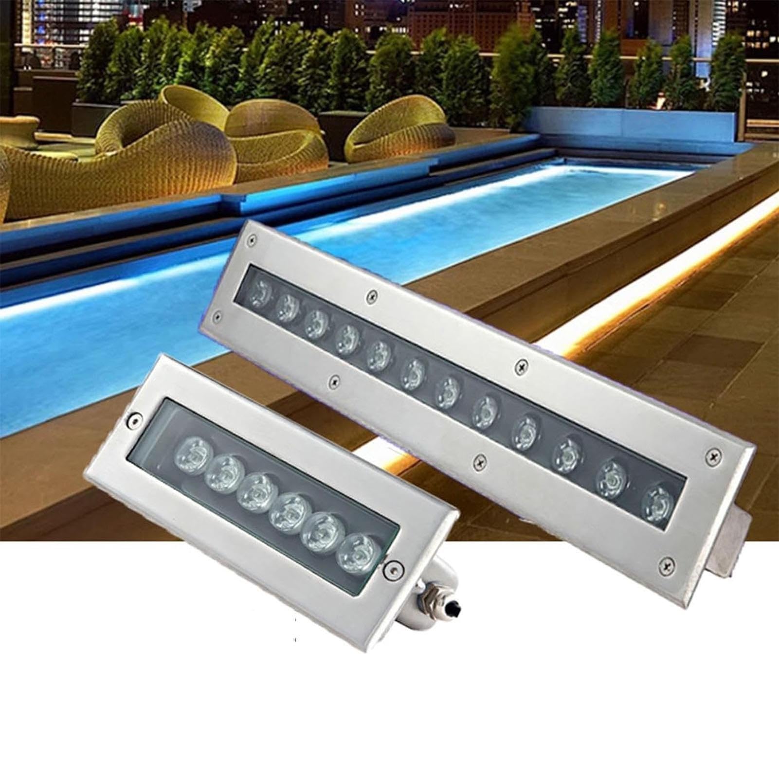 Oświetlenie basenu LED - liniowy reflektor LED do zanurzania, wodoodporna lampa ścienna do basenu podwodnego IP68 ze stali nierdzewnej 24V, zatapialne światło LED (zielone światło, 12 W)