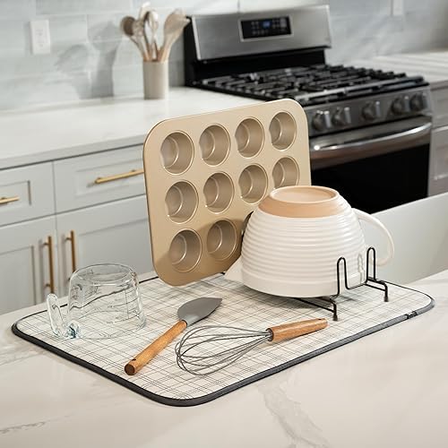 Miniatura 22 de S&T INC. Tapete de microfibra para secado de platos, reversible y absorbente para cocina, de 16 x 18 pulgadas, color negro