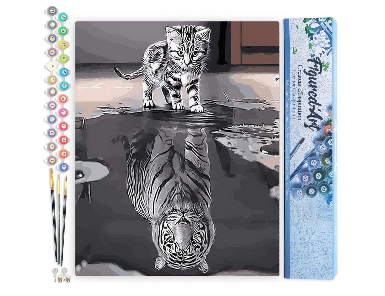 Figured'Art Paint by Numbers for Adults Kitten Reflective Tiger 40x50cm - Craft Art Painting DIY Kit Rolled Canvas Without Frame