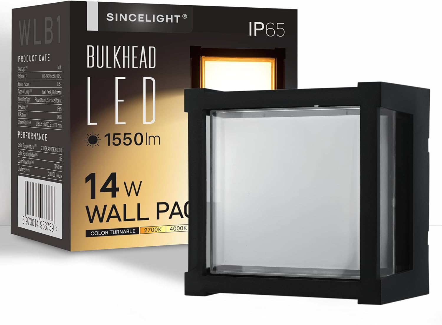SINCELIGHT 14W LED Outdoor Wall Light, IP65 Waterproof, Modern Decorative Wall Sconces, Hardwired, Wall Mounting Bulkhead, Square, Color Turnable from Warm White to Cool White (WLB1)