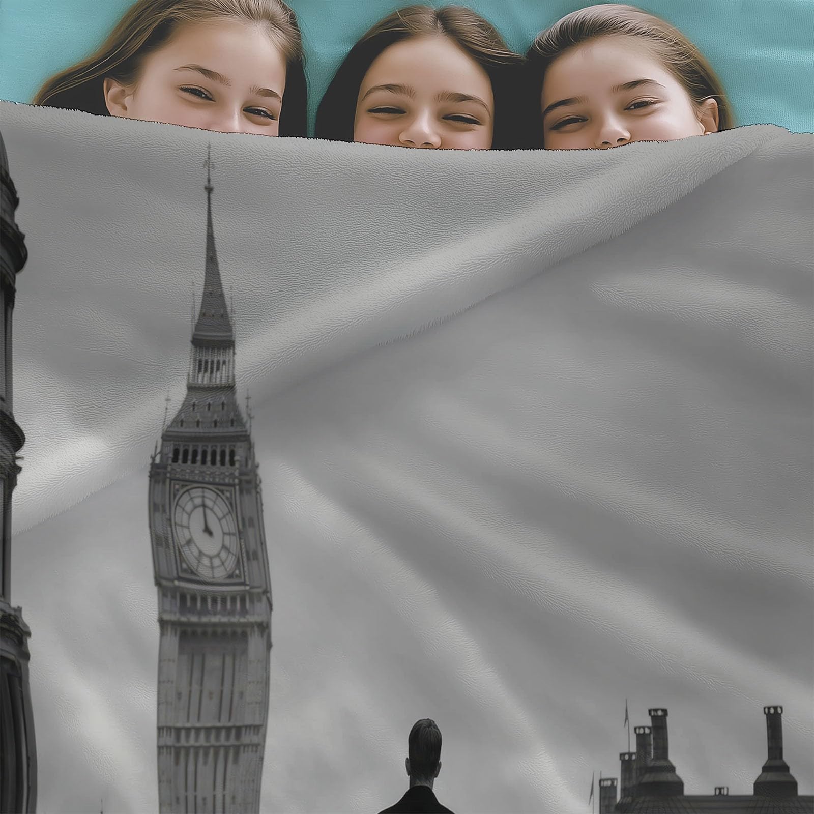 Genérico Flanelowy koc fotograficzny męski Big Ben koce Sherpa 150 x 200 cm miękkie ciepłe koce z mikrofibry, czarno-biały sofa koc wełniany kemping sypialnia salon dekoracja domu