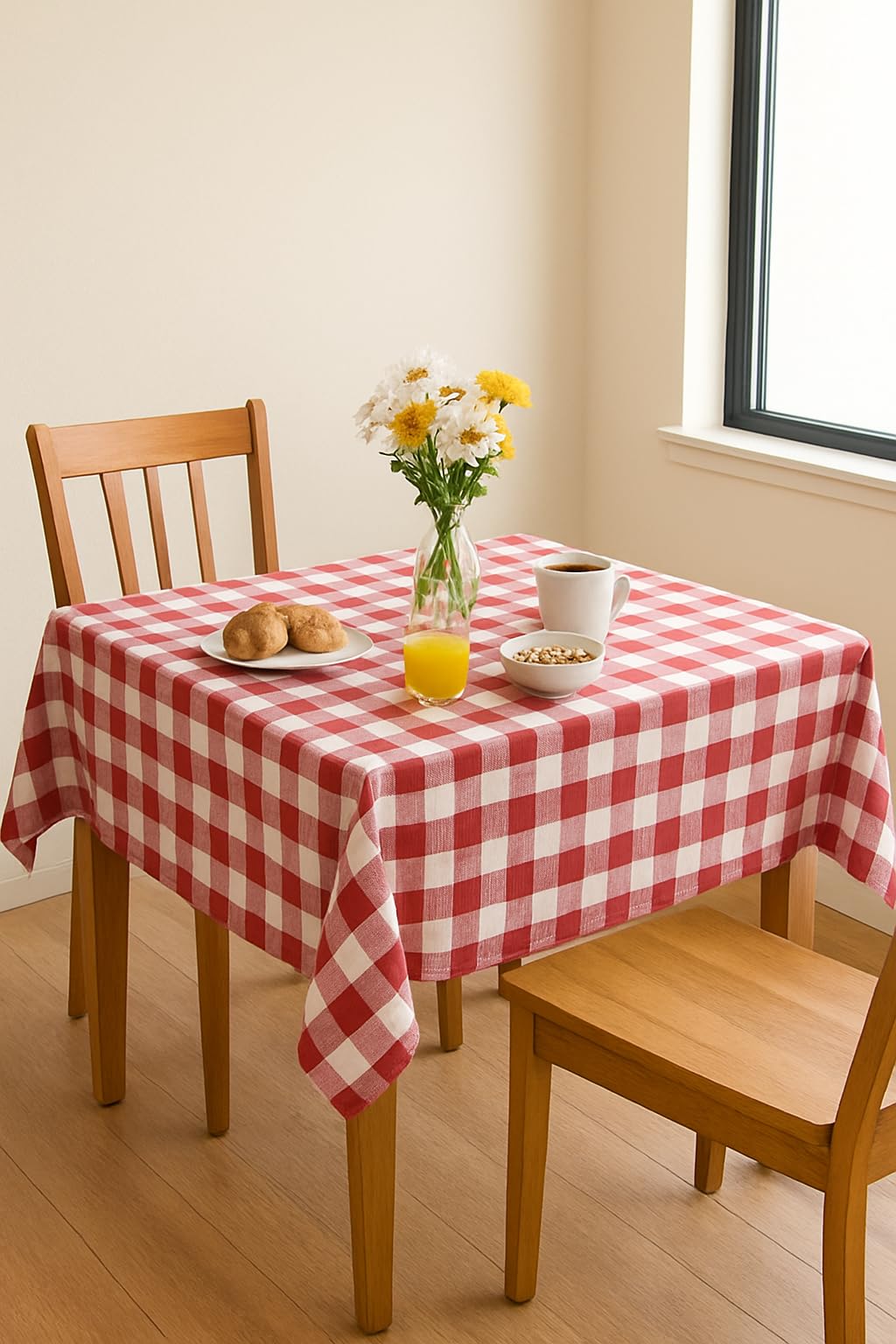 Dining Table Cover for 2-Seater | 36X36 Inches Poly Cotton Square Tablecloth | Machine Washable Centre Tablecloth for Indoor & Outdoor Use – Red and White Checked Design-image-16