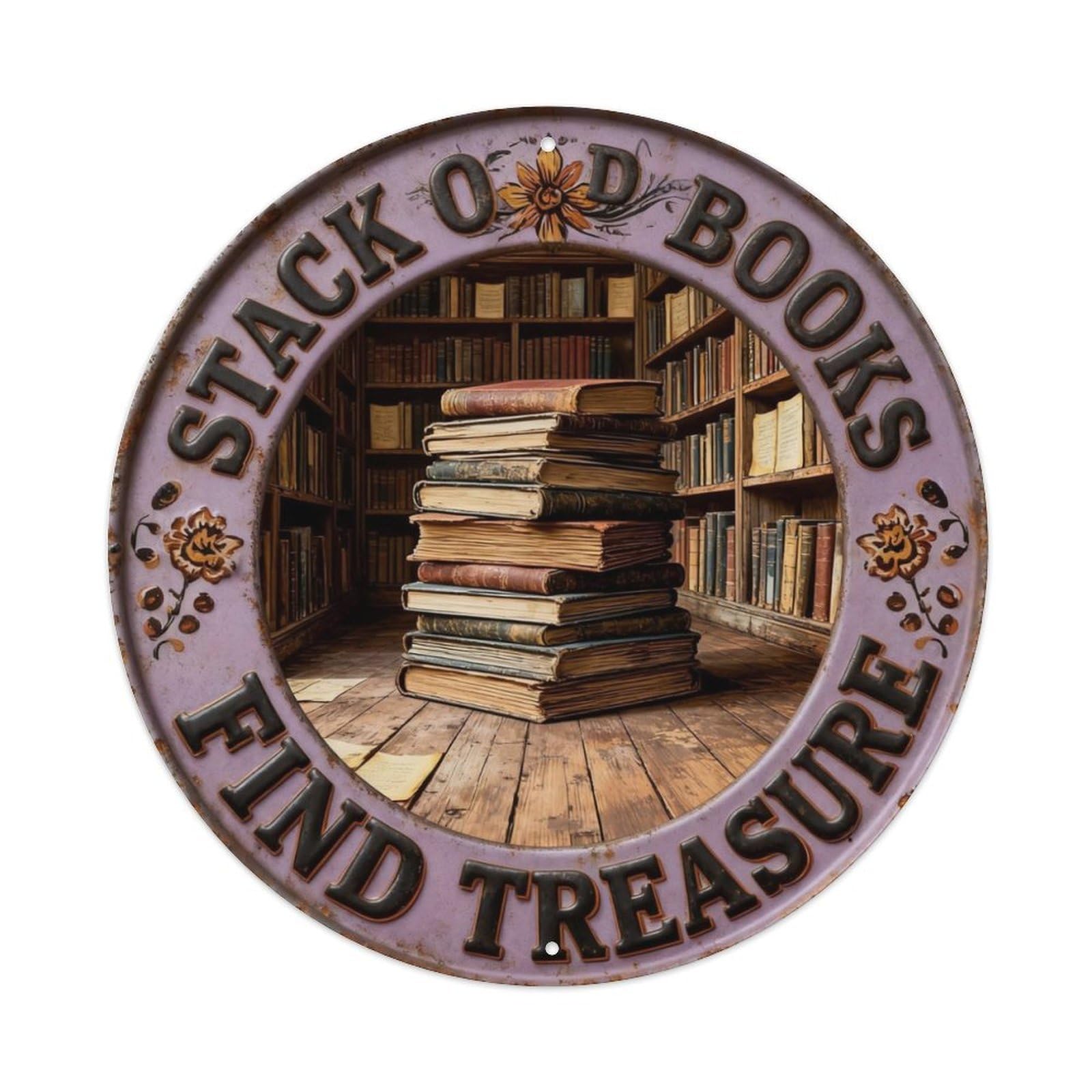 Stack Old Books Find Treasure Metal Tin Sign Plaque
