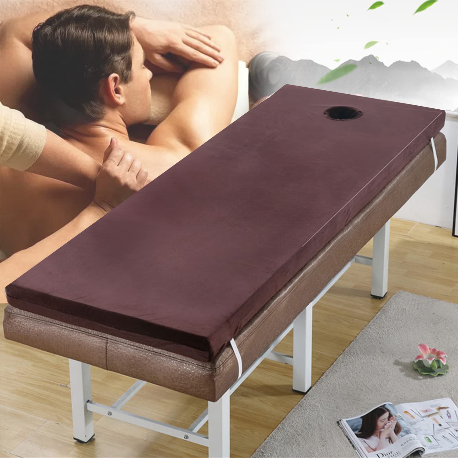 Beauty Salon Mattress with Removable Cover Massage Table Mattress Protector with Breath Hole Non-Slip Spa Bed Mattress Pad Plush Lash Bed Cushion Only (Without Bed),Coffee 6cm,60x180cm