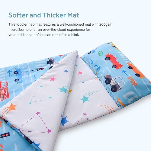 Miniatura 6 de A Nice Night - Tapete para siesta con almohada extraíble para niños pequeños, guardería, preescolar, jardín de infantes, autos, grúas y camiones,