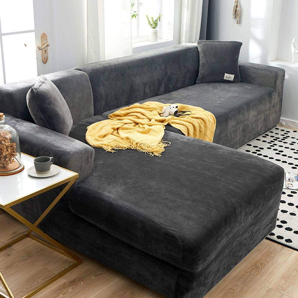 Fundas De Sofá Gruesas 1 2 3 Seater Terciopelo En Forma De L Funda para Sofá Funda De Tela Elástica Elástica De Ajuste Fácil Protector De Muebles para Sofá-3 plazas(190-230cm)-Gris