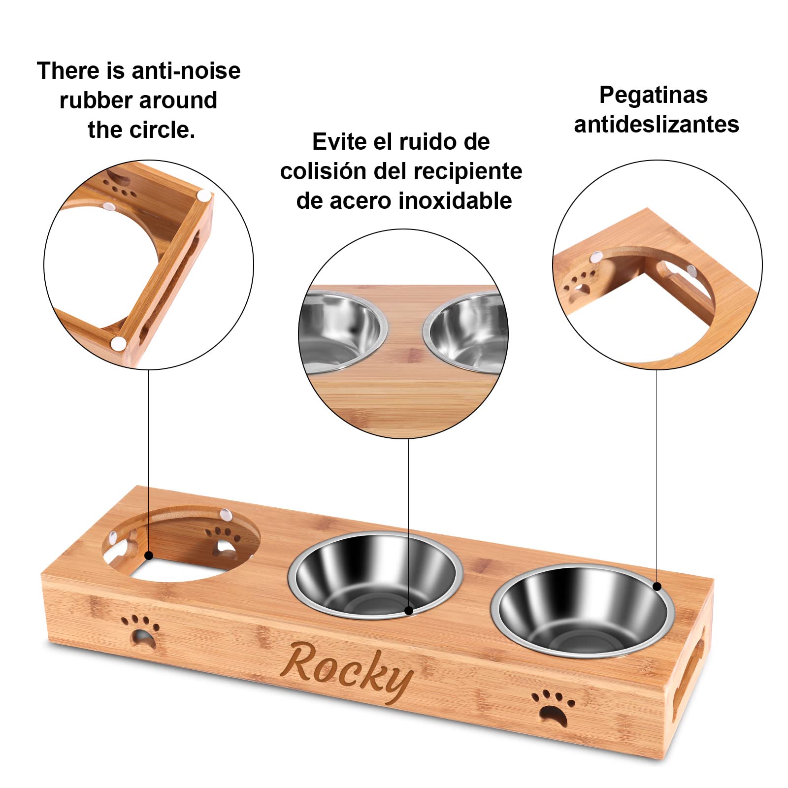 OXYEFEI Comedero Perro Pequeño, Comedero Perro Personalizado Nombre con Base de Bambú Antideslizante - para Mascotas Pequeñas Gatos y perro/400ml (3 Cuenco)