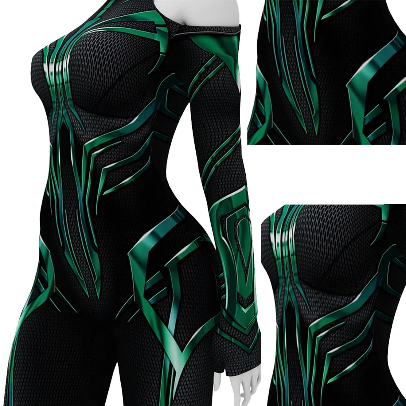 Yragemz Women Hela Cosplay Bodysuit Robe Green Goddess Hela Costume Jumpsuit Cape for Halloween: Green 1 X-Small