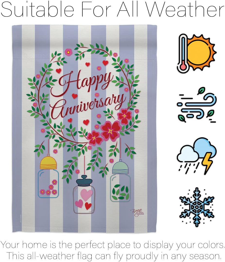 Breeze Decor - Happy Anniversary Special Occasion - Everyday Family Impressions Decorative Vertical House Flag 28" x 40" Printed In USA