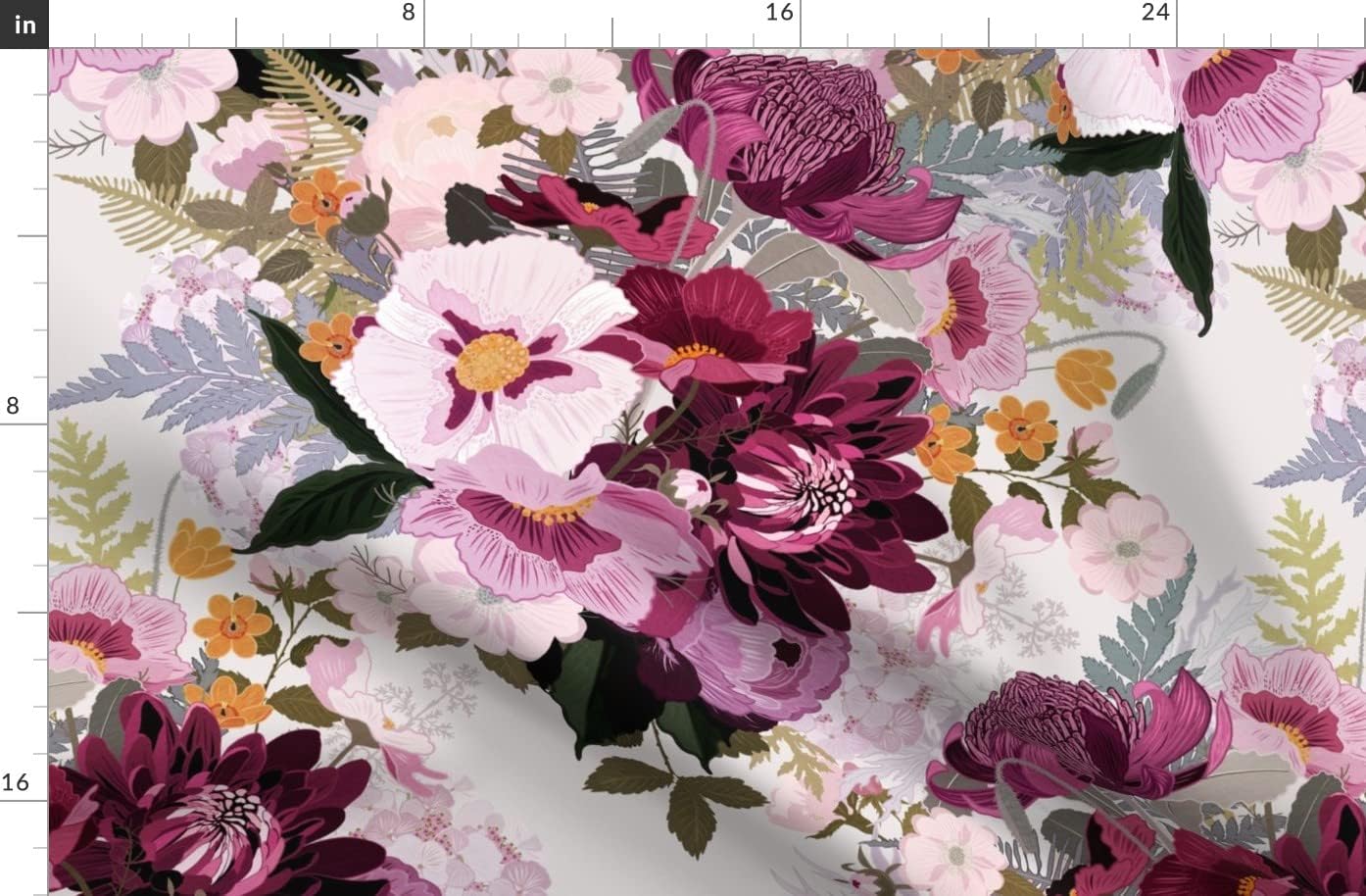 Spoonflower Fabric - Romantic Floral Purple Peonies Maximalist Chintz Wild Roses Summer Printed on Organic Cotton Sateen Fabric by The Yard - Sewing Quilting Apparel Home Decor
