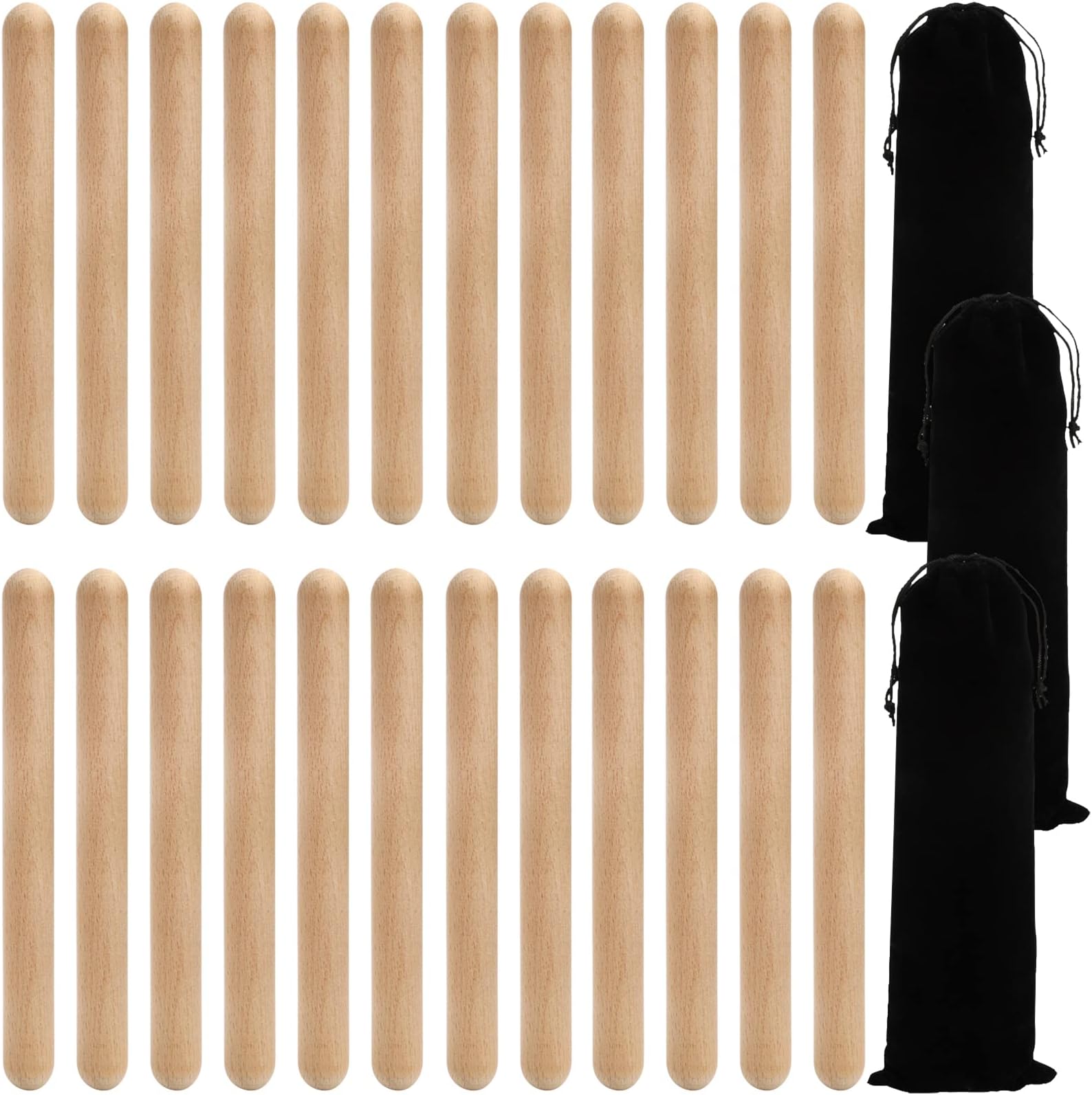 ZEAYEA 24 Pack Rhythm Sticks with 3 Carry Bag, 8 Inch Wood Claves Musical Percussion Instrument, Hardwood Musical Sticks for Music Parties