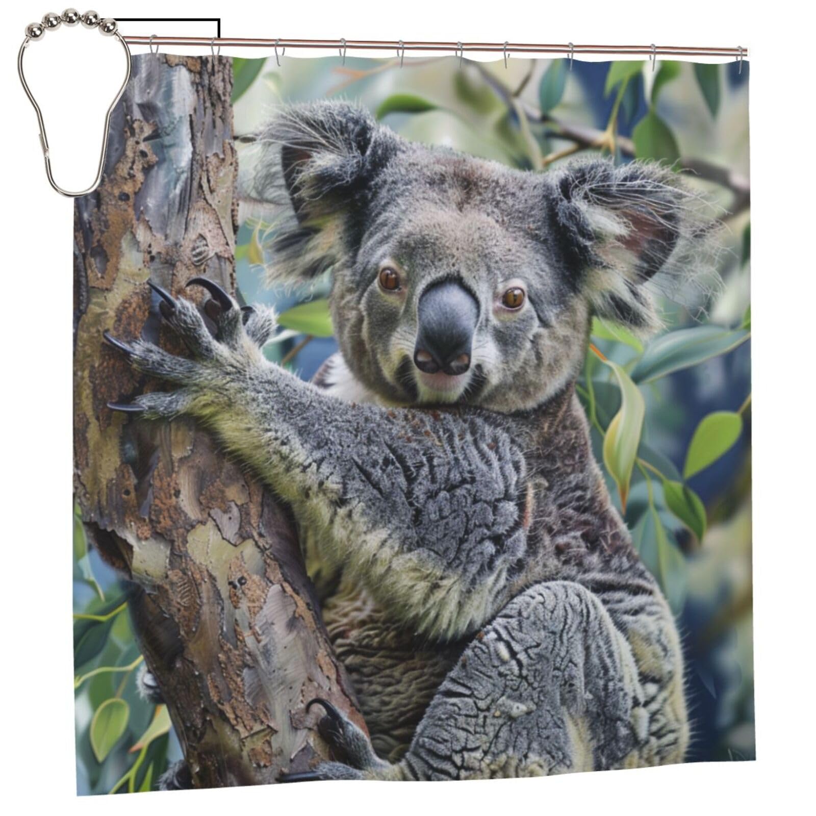 BWWHCCTI Koala Printed Shower Curtain With 12 Iron Hooks Opaque Quick Drying Waterproof Shower Curtains Sets For Bathroom 183x183 CM