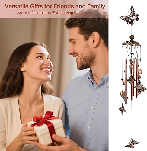 Miniatura 5 de Campanillas de viento de animales de tono cobre para exterioresinteriores, diseños de mariposas, jardín, patio, decoración del hogar, para mujeres,