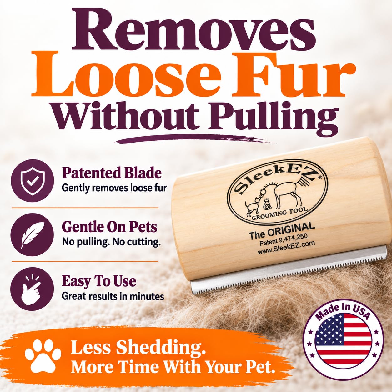 SleekEZ Dog Brush for Shedding | Patented Deshedding Dog Brush | Pet Hair Remover for Short, Medium & Long Coats | Made in USA | 5 Inch view 9