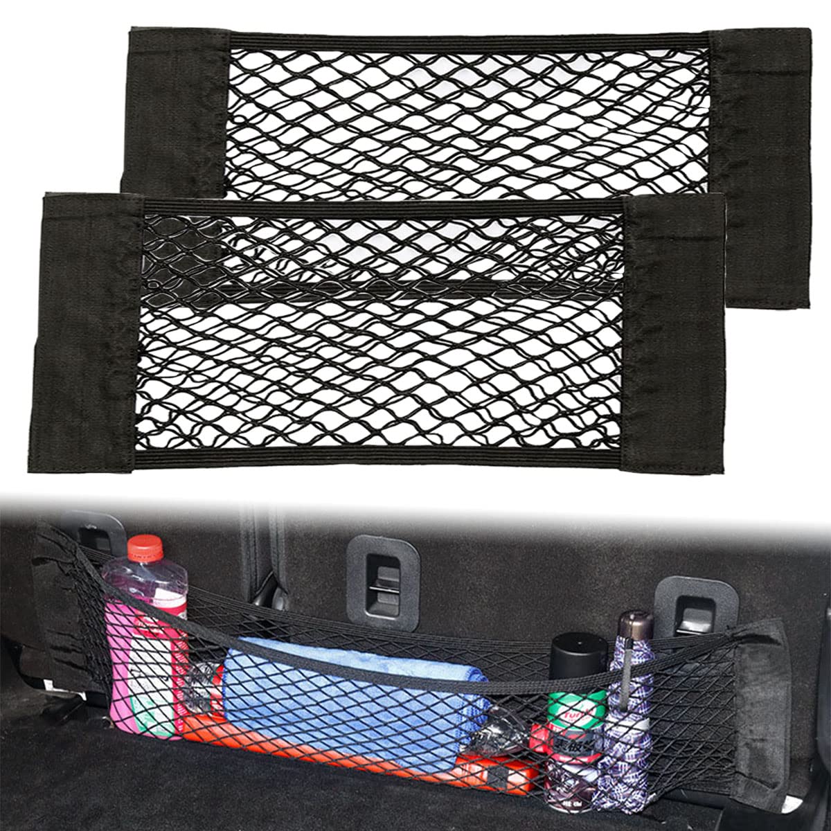 2 reti portaoggetti da 80 x 25 cm, con adesivo magico, a rete, a doppio strato, elastiche, organizer per roulotte, camper, camper, T4 T5, barca, organizer per sedile posteriore, per bottiglie e generi