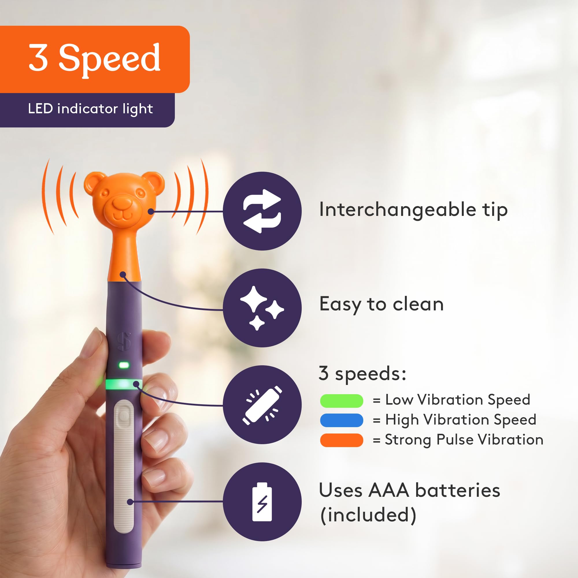 Special Supplies Buzz Buddy Oral Stimulation Kit with 6 Soft Textured Interchangeable Heads, Calm Sensory Needs, Support Speech, and Stimulate Self Feeding, Gentle Vibrations