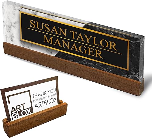 Miniatura 7 de Artblox - Placa de nombre personalizada para escritorio de oficina, diseño de hojas moradas sobre cristal acrílico transparente, decoración de