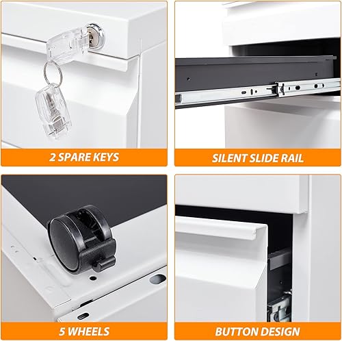 Miniatura 35 de Archivador de 3 cajones, archivadores para oficina en casa, gabinete de almacenamiento vertical de metal con cerradura, archivador de bloqueo