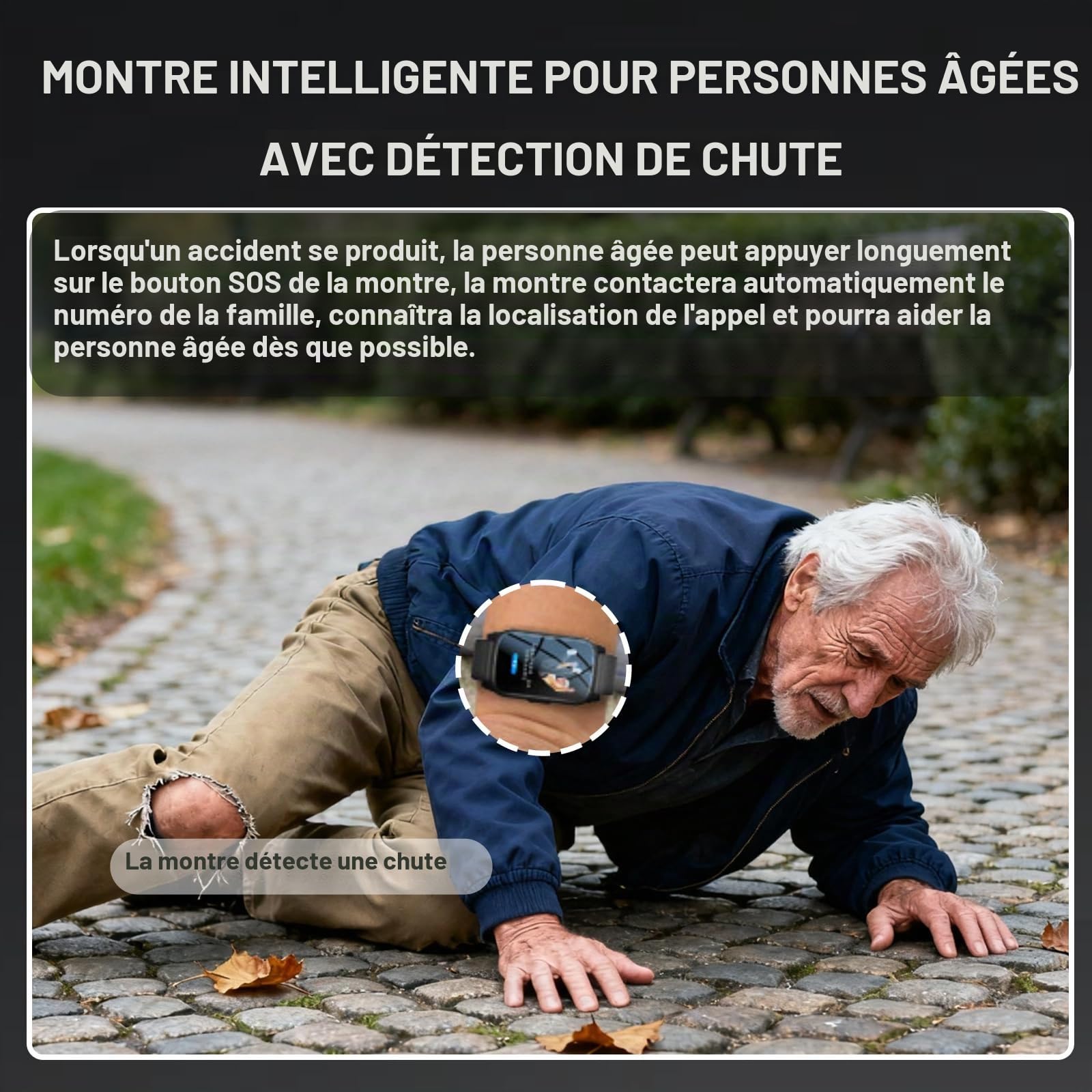 Bracelet Alarme Personne Agee, Montre Connectée avec Détecteur De Chute, Bracelet De Positionnement Bouton SOS, GPS, Montre AlzheimerRed,1.25 * 0.57 * 2.22inch