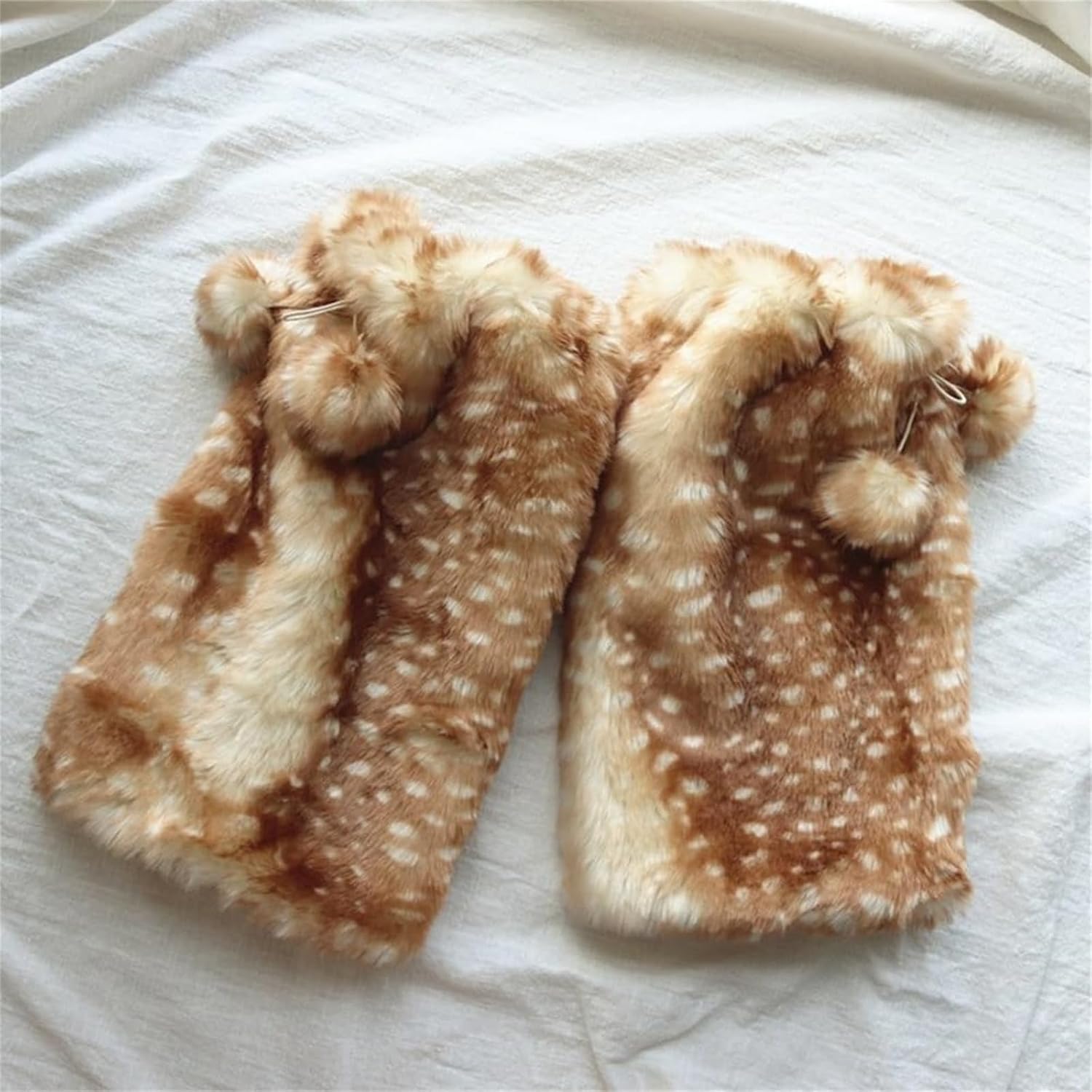 Y2k Deer Print Furry Leg Warmers for Women, Fur Socks, Cartoon Head Wrap Furry Deer, Clothes Accessories