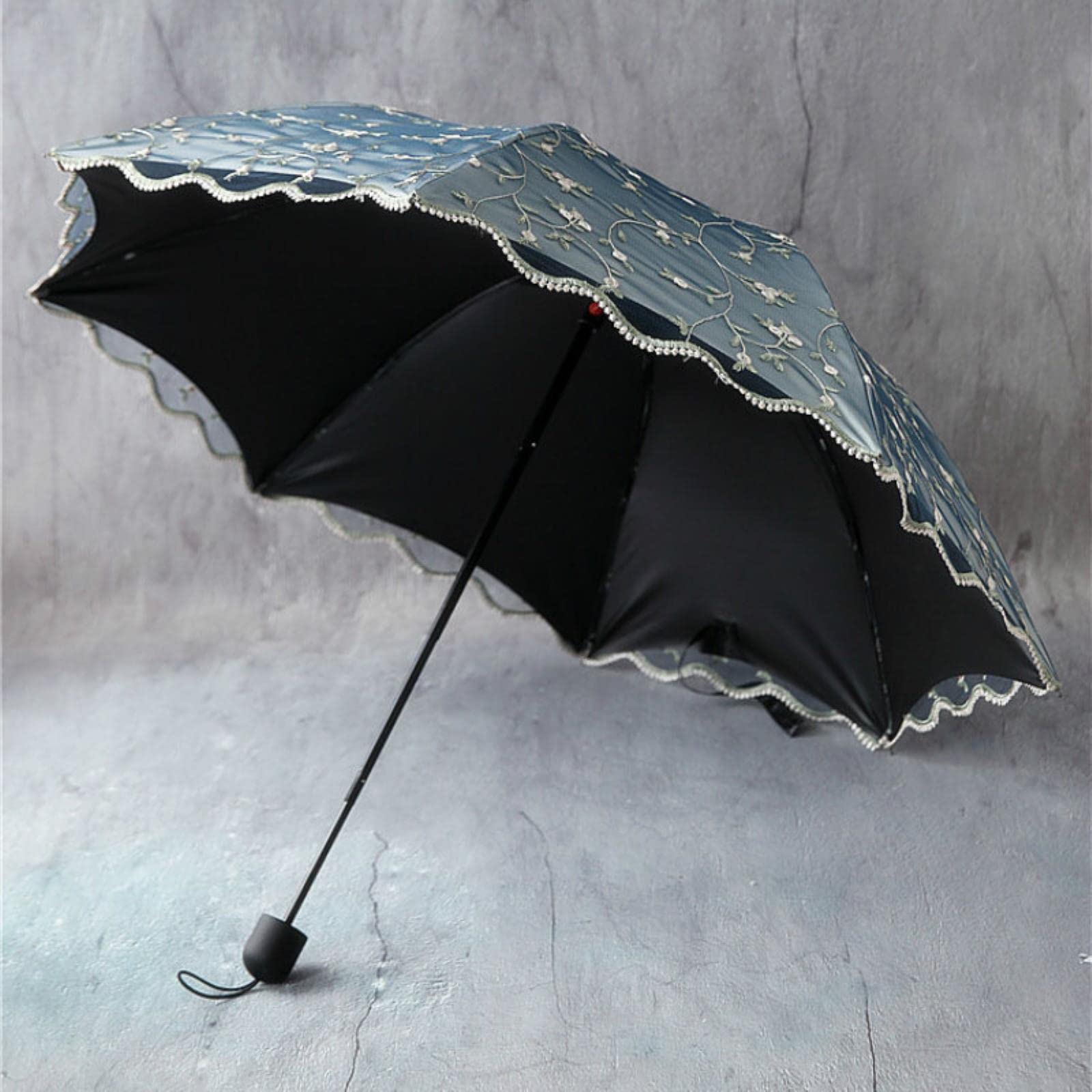 Parapluie Parapluie De Dentelle Brodée Femelle Double Couche Petite 3 Fois Parapluie Mode Femme Parasol À La Maison Parapluie