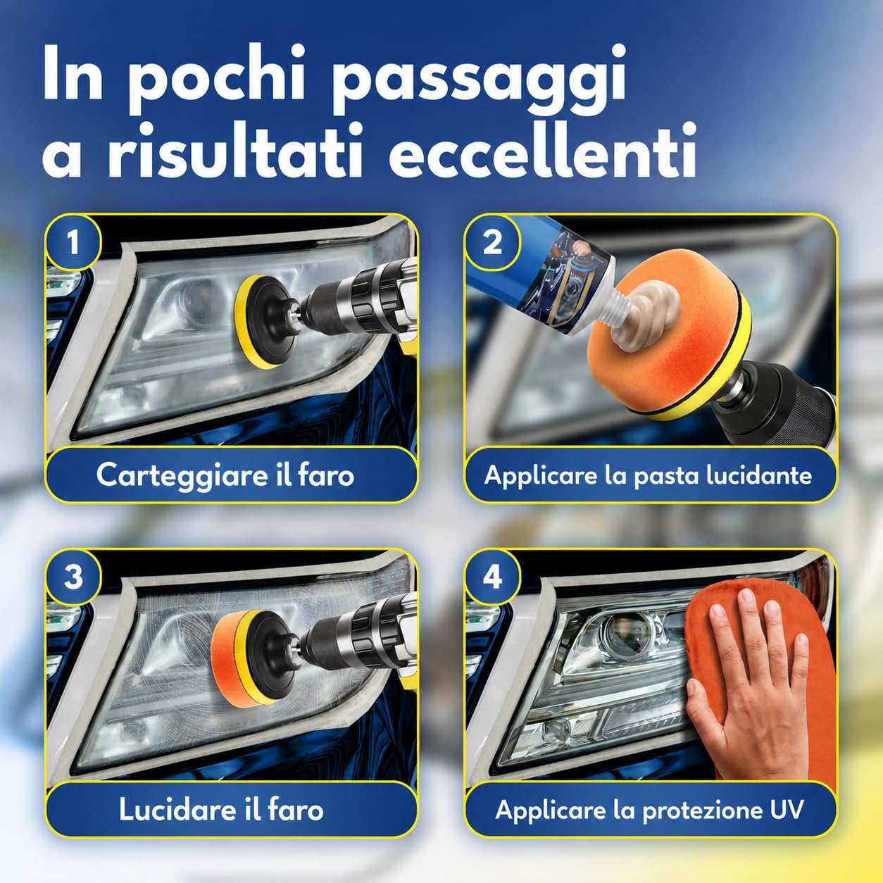 ATG® Kit Rinnova Fari Auto – Kit Lucidatura Fari Auto Opachi e Ingialliti – Ripristino, Pulizia e Rigenerazione Fari in Plastica – Lucida Fari Auto, Migliora Visibilità e Aspetto