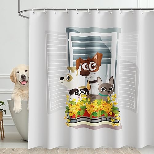 Airensky Divertida cortina de ducha de perro para baño, divertida, niños, caricatura, de 72 pulgadas de ancho x 72 pulgadas de largo, mascotas