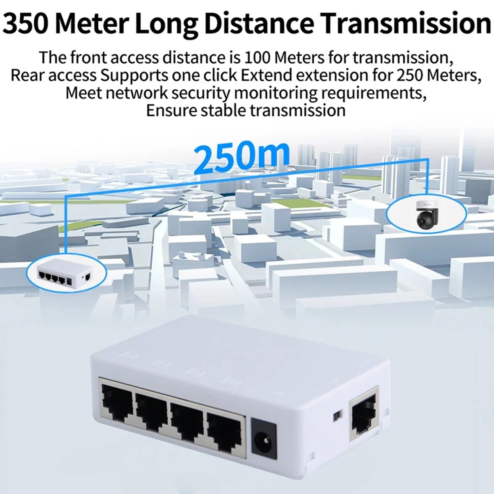 10X 4 Porte Poe Extender 100Mbps 1 in 4 out 250 Metri Switch di Rete Ripetitore IEEE802.3af/At per Poe Switch NVR IP Camera