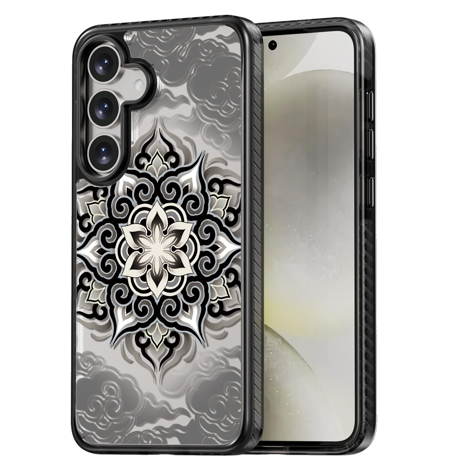 Rosarnnah for Samsung Galaxy S25 Plus Case Aesthetic Black, Gray Mandala | Cute Funny Pattern Design for Girls Women Men, Durable Shockproof 6.7" Phone Case 6.6ft Drop Protection for Fashion Daily Gray Mandala(B25P) Basic Case Samsung Galaxy S25 Plus
