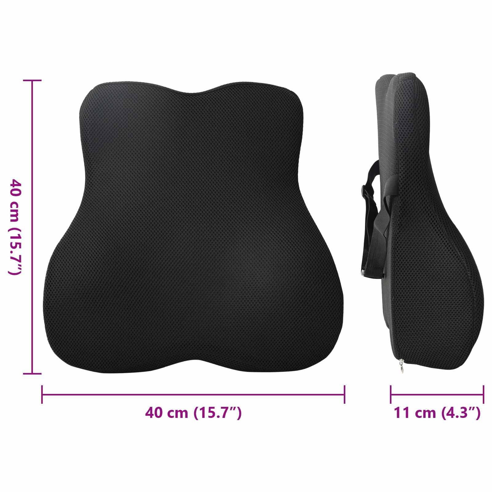 Cojín de respaldo negro de espuma viscoelástica, 40 x 40 x 11 cm, material de malla transpirable con funda extraíble para silla, sofá, cama, apoyo lumbar
