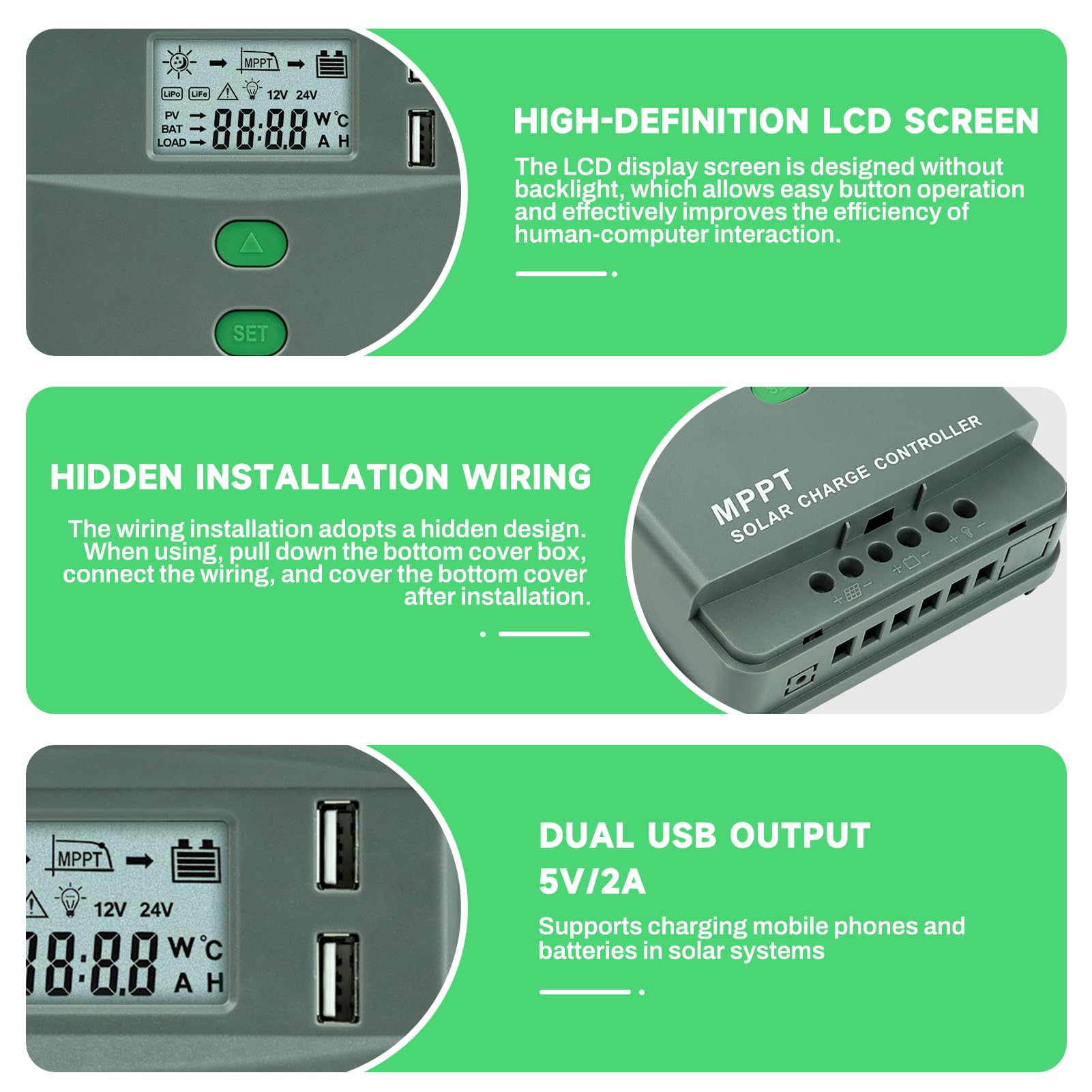 DEWIN MPPT Laderegler 12V Bluetooth, MPPT Solarladeregler 12V/24V Automatische Identifikation LCD-Display MPPT Solar Laderegler mit Bluetooth 20A