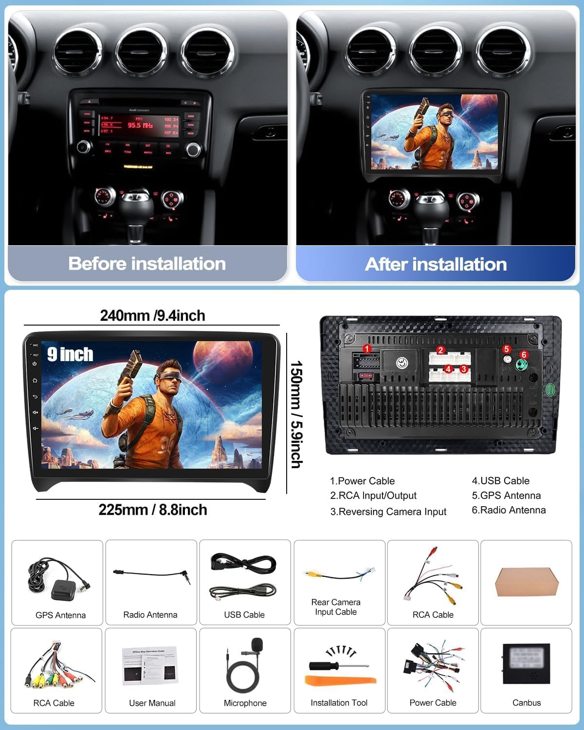 9-inčni zaslon osjetljiv na dodir i kontrolni elementi