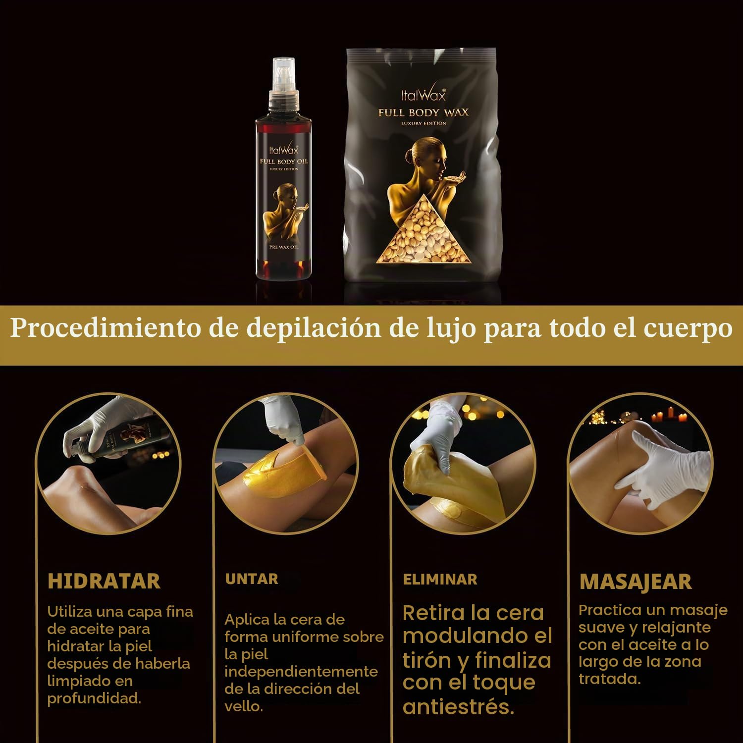 Italwax Luxury Full Body - 1 kg - Cera elástica en perlas para depilaciòn sin bandas - Fórmula sintética ideal para pieles sensibles - Adecuada para la depilación de todas las partes del cuerpo