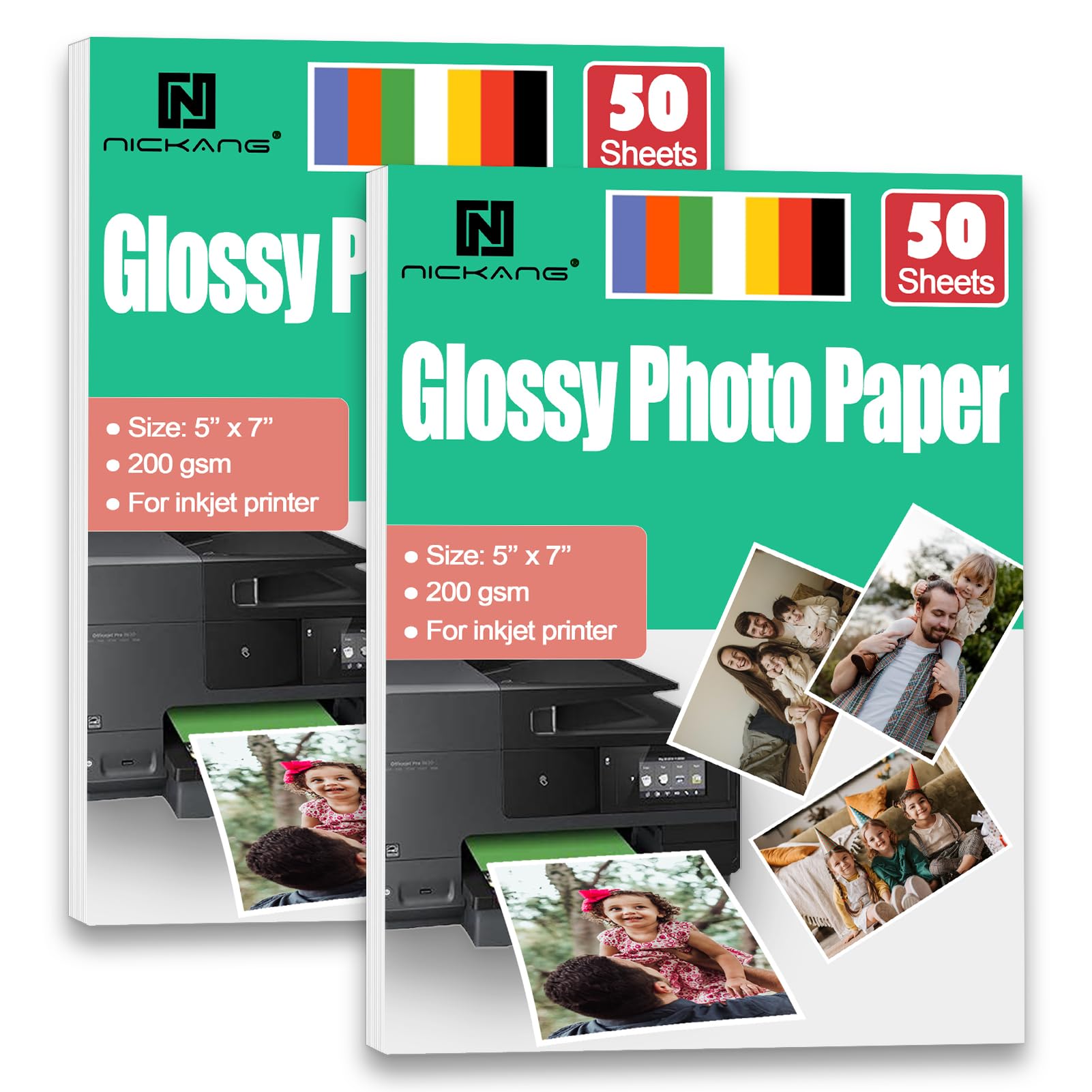 Papel fotográfico, papel fotográfico brillante de 5 x 7 pulgadas, papel fotográfico para impresora, para impresora de inyección de tinta, 100 hojas a granel, 200 g/m²