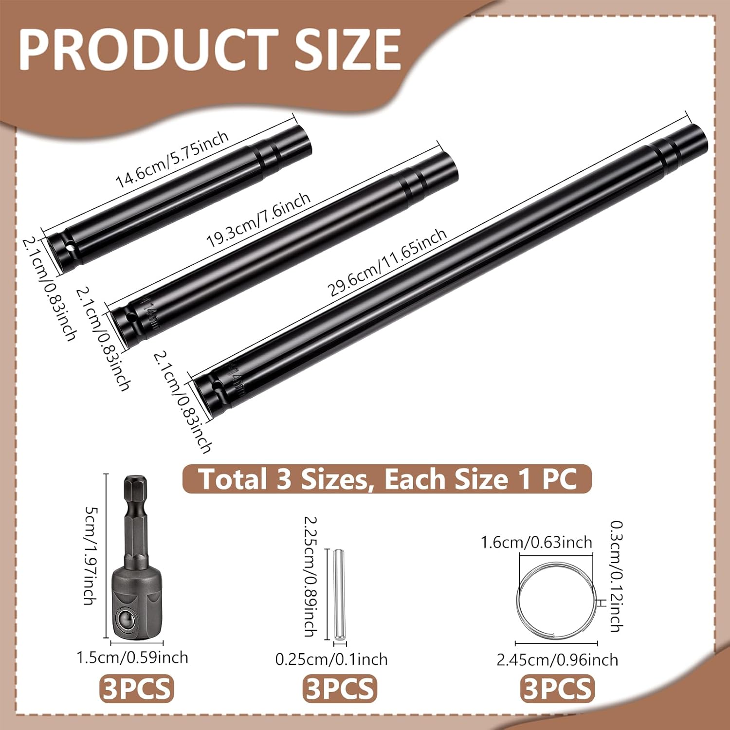 3 Pack 9/16"(14mm) Power Nut Driver, Power Nut Driver Nut Runner Hollow Socket with 1/4 Hex Shank Fit Long Bolts Ductwork for Overhead Fastening Applications(11.7,7.6,5.8 inch)