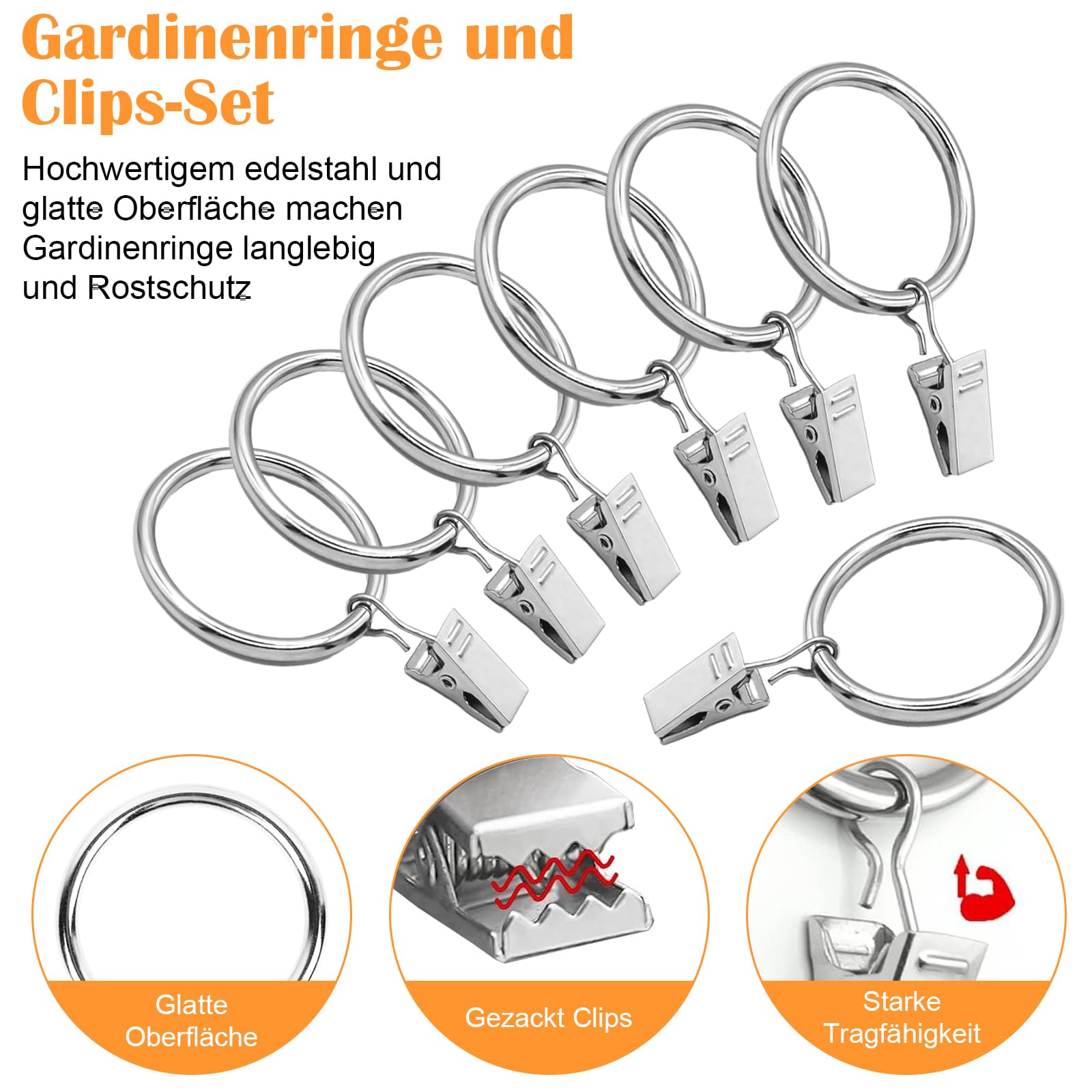 Set Anelli E Ganci Tende 32 Anelli E Ganci Per Tendaggi In Plastica Bianca - 40mm - Facile Installazione Montaggio Tende Facile E Silenzioso