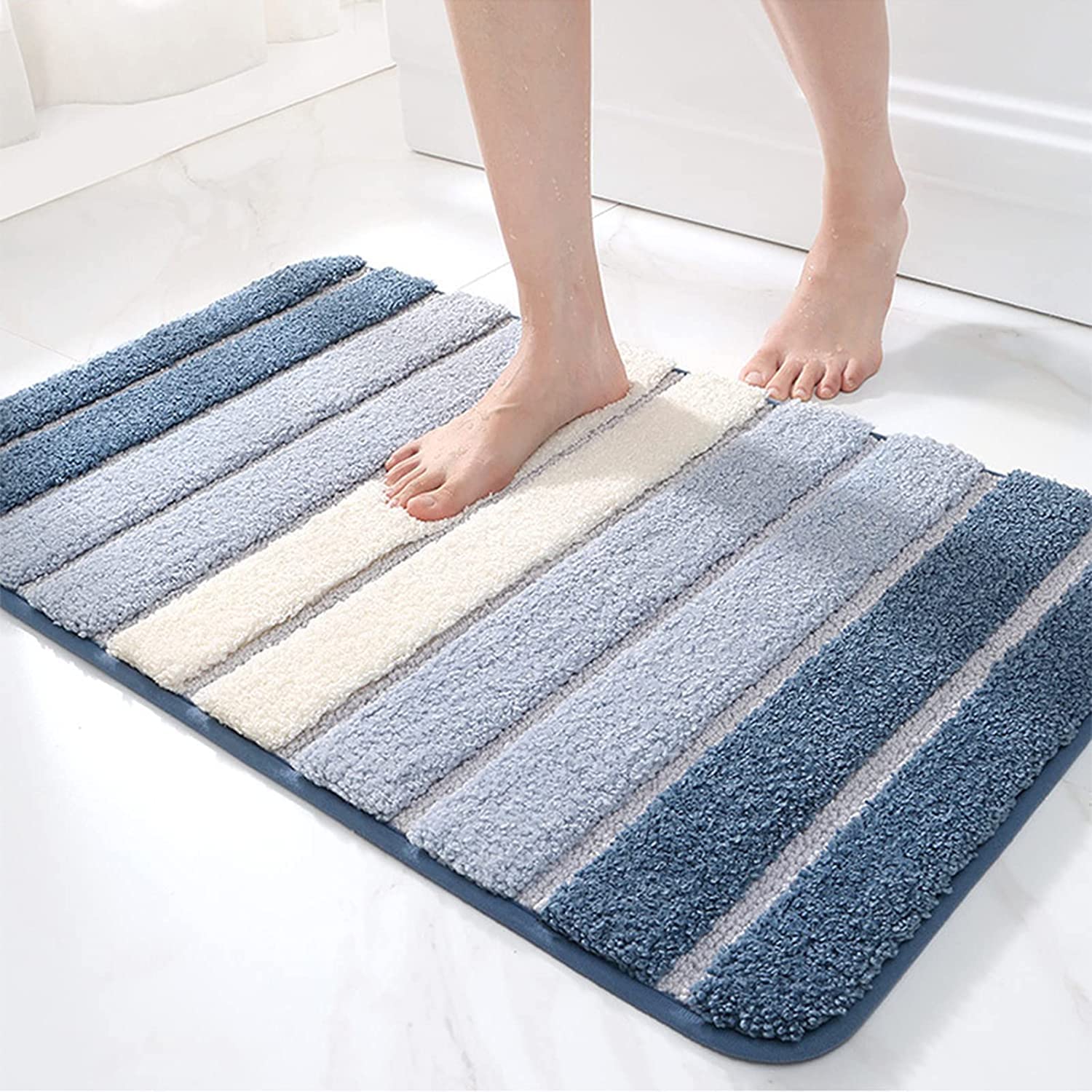 ZLZNX Tappetini Bagno Semplici Tappetini Assorbenti Antiscivolo A Strisce Lavabili in Lavatrice Adatti per Casa Camere Letto Bagni Ingressi,03,40X60CM