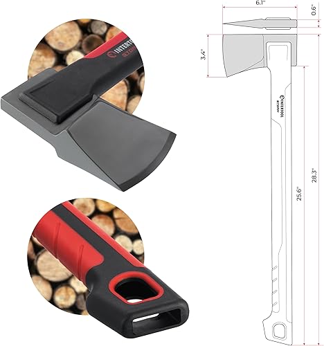 Miniatura 3 de INTERTOOL Hacha de división de 28", herramienta divisora de madera, cortes más profundos, corte, leña, campamento, supervivencia, mango de agarre