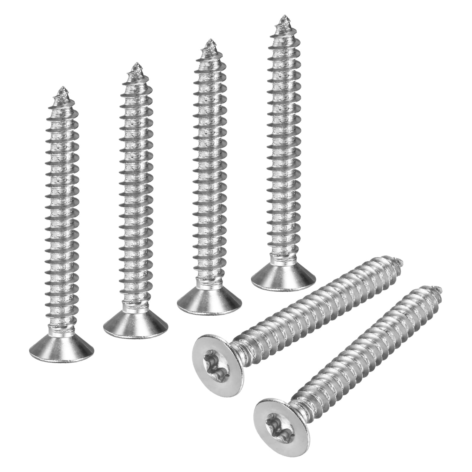 M METERXITY 100 Pack Torx Screws, M5 x 40mm Flat Head Wood Screw 304 Stainless Steel Full Threaded Countersunk Self Tapping Star Sheet Metal Bolts for Wood/Furniture [Silver Tone] — image 1