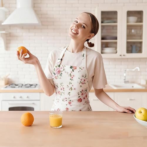 Miniatura 7 de Delantal floral lindo para mujer con 2 bolsillos, delantales suaves y duraderos ajustables para cocina, jardinería, hornear, manualidades, barbacoa,