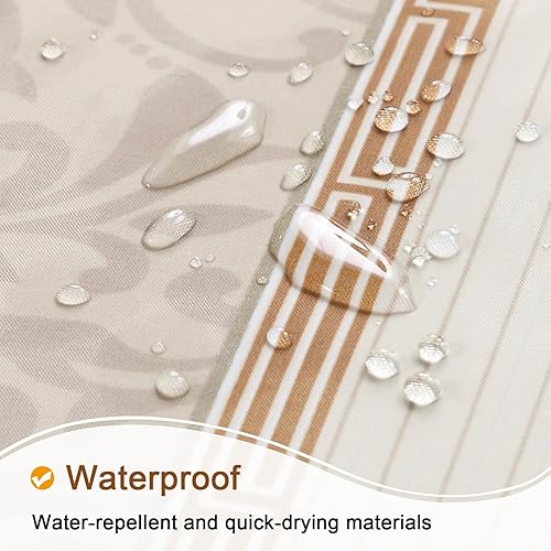 Miniatura 3 de Cortina de ducha de tela, cortinas de ducha con estampado de damasco beige y gris pardo para baño, cortinas de baño impermeables, 72 pulgadas de